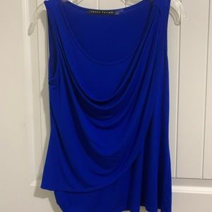 Ivanka Trump Blue Drape neck top faux wrap tunic small sleeveless
